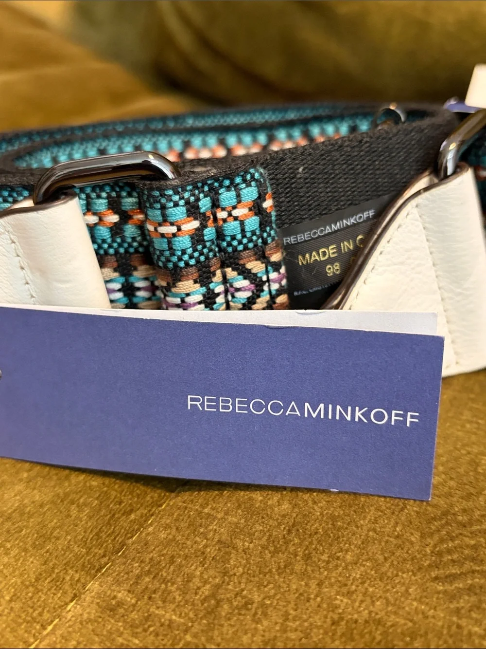Rebecca Minkoff Teal Brown Black Woven guitar / bag Strap nwt